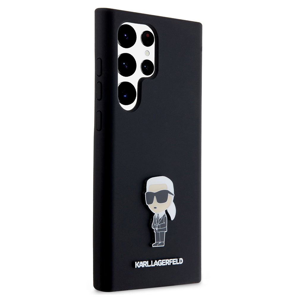 Deksel for Samsung Galaxy S23 Ultra S918, Karl Lagerfeld, Silicone Ikonik Karl Metal, Svart