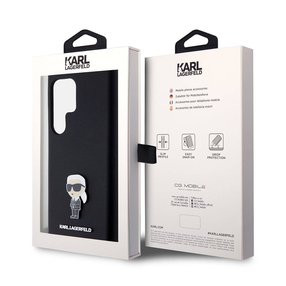 Deksel for Samsung Galaxy S23 Ultra S918, Karl Lagerfeld, Silicone Ikonik Karl Metal, Svart