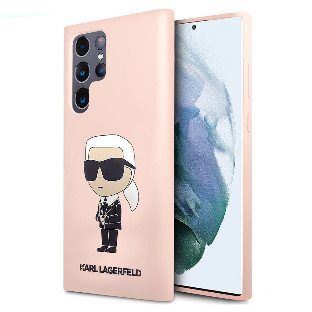 Deksel for Samsung Galaxy S23 Ultra S918, Karl Lagerfeld, Silicone Ikonik Karl, Rosa