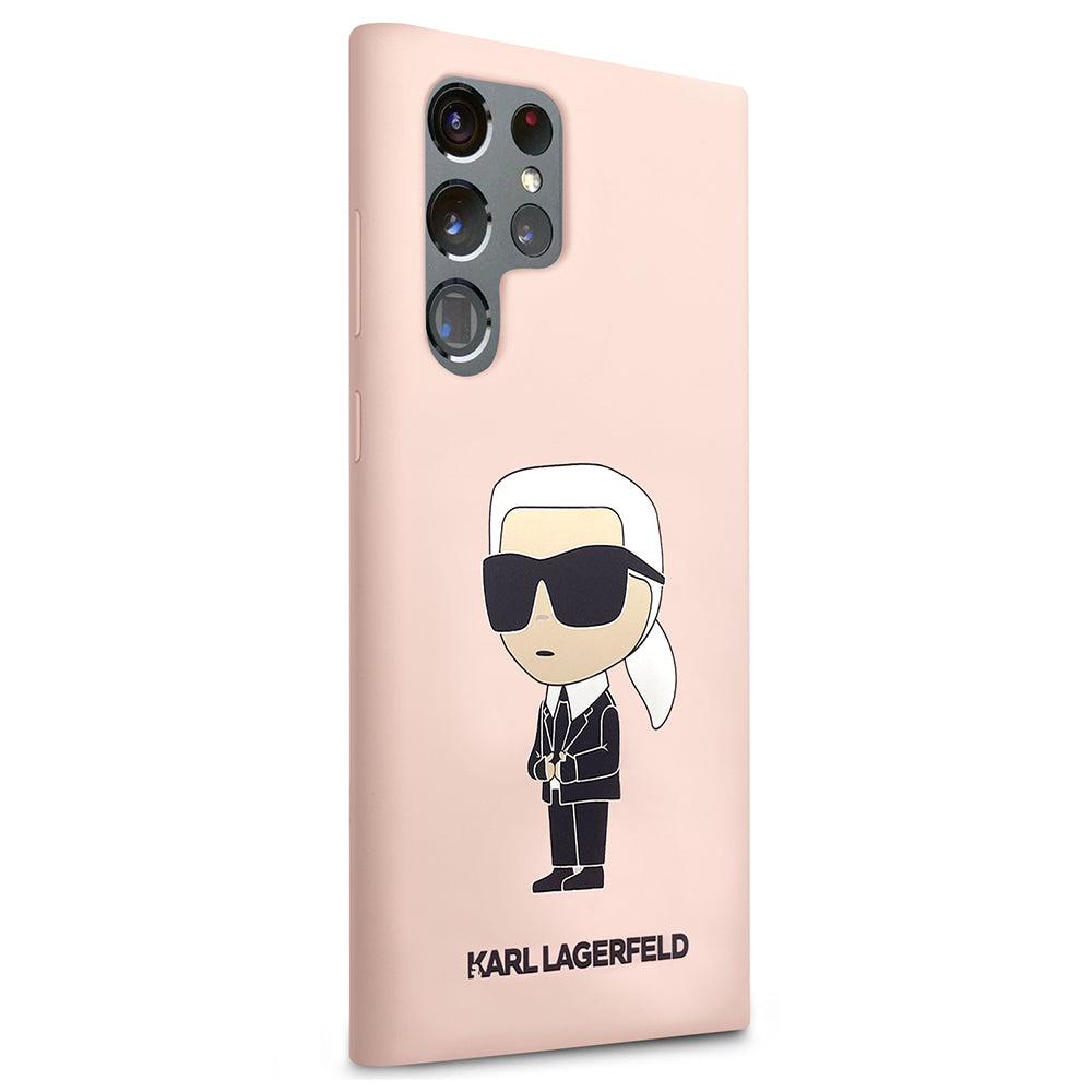 Deksel for Samsung Galaxy S23 Ultra S918, Karl Lagerfeld, Silicone Ikonik Karl, Rosa