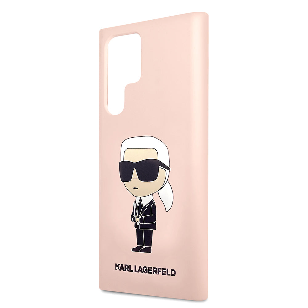 Deksel for Samsung Galaxy S23 Ultra S918, Karl Lagerfeld, Silicone Ikonik Karl, Rosa