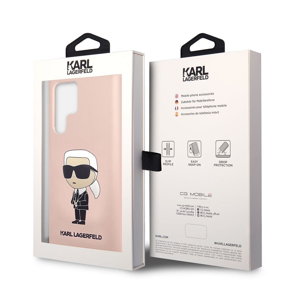 Deksel for Samsung Galaxy S23 Ultra S918, Karl Lagerfeld, Silicone Ikonik Karl, Rosa