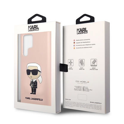 Deksel for Samsung Galaxy S23 Ultra S918, Karl Lagerfeld, Silicone Ikonik Karl, Rosa