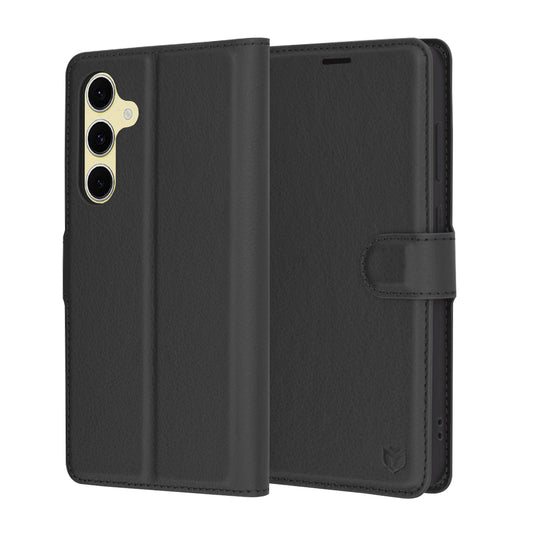 Deksel for Samsung Galaxy S24 FE S721, Techsuit, Leather Folio, Svart