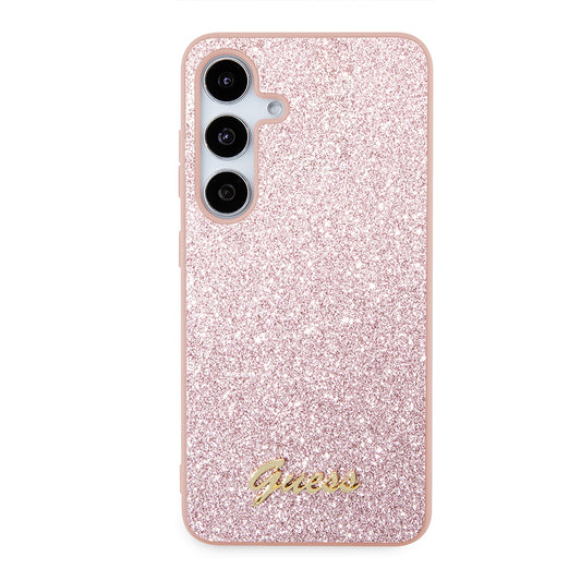 Deksel for Samsung Galaxy S24+ S926, Guess, Glitter Script, Rosa