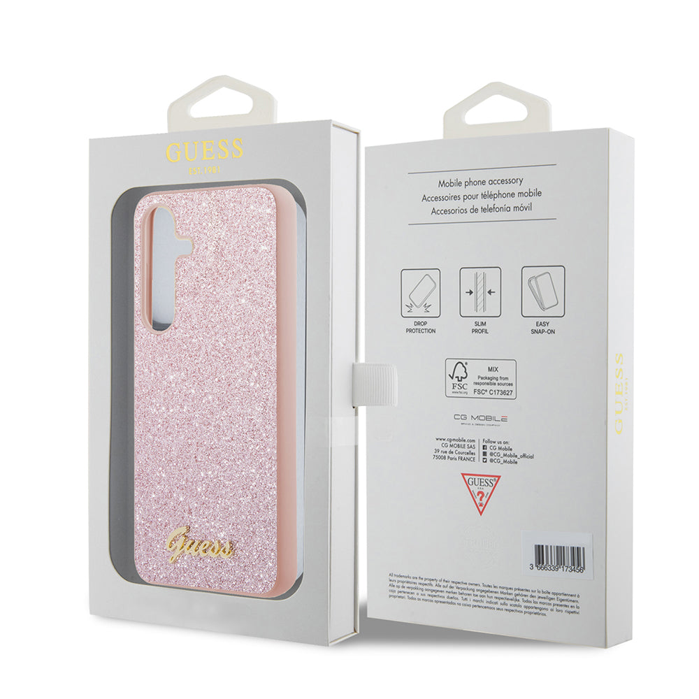 Deksel for Samsung Galaxy S24+ S926, Guess, Glitter Script, Rosa