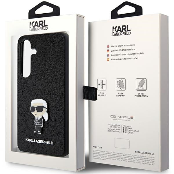 Deksel for Samsung Galaxy S24+ S926, Karl Lagerfeld, Glitter Ikonik Karl Logo, Svart