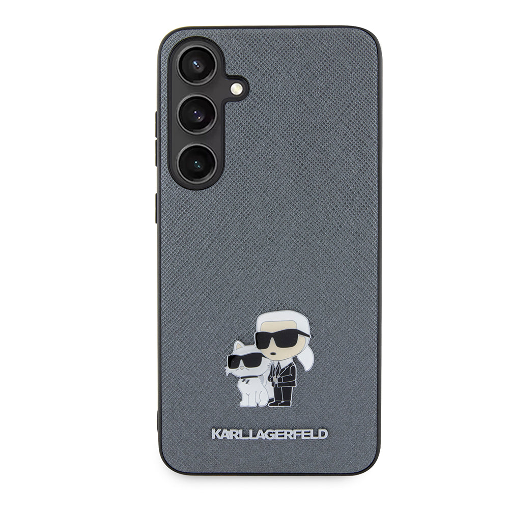 Deksel for Samsung Galaxy S24+ S926, Karl Lagerfeld, Saffiano Karl & Choupette Metal, Grå