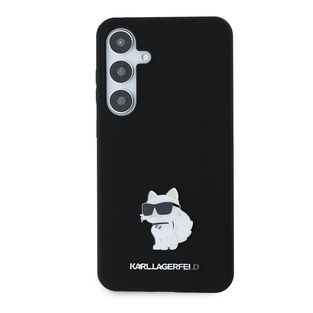 Deksel for Samsung Galaxy S24+ S926, Karl Lagerfeld, Silicone Choupette Metal, Svart