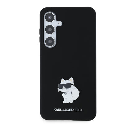 Deksel for Samsung Galaxy S24+ S926, Karl Lagerfeld, Silicone Choupette Metal, Svart
