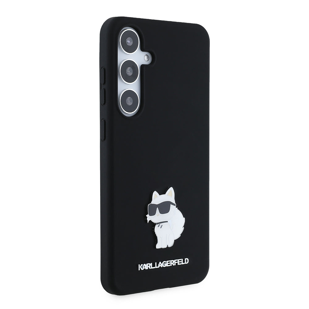Deksel for Samsung Galaxy S24+ S926, Karl Lagerfeld, Silicone Choupette Metal, Svart