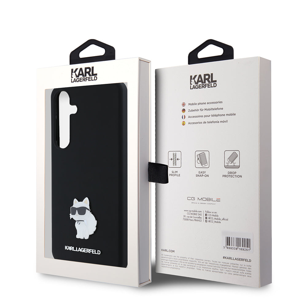 Deksel for Samsung Galaxy S24+ S926, Karl Lagerfeld, Silicone Choupette Metal, Svart