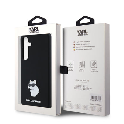 Deksel for Samsung Galaxy S24+ S926, Karl Lagerfeld, Silicone Choupette Metal, Svart