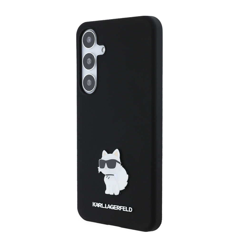 Deksel for Samsung Galaxy S24+ S926, Karl Lagerfeld, Silicone Choupette Metal, Svart