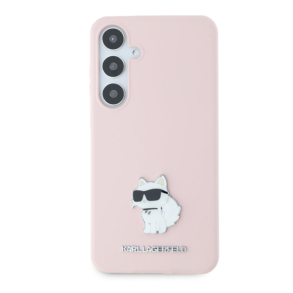 Deksel for Samsung Galaxy S24+ S926, Karl Lagerfeld, Silicone Choupette Metal, Rosa