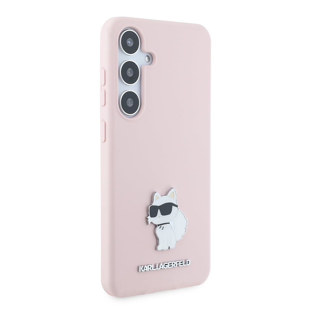 Deksel for Samsung Galaxy S24+ S926, Karl Lagerfeld, Silicone Choupette Metal, Rosa