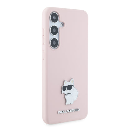 Deksel for Samsung Galaxy S24+ S926, Karl Lagerfeld, Silicone Choupette Metal, Rosa