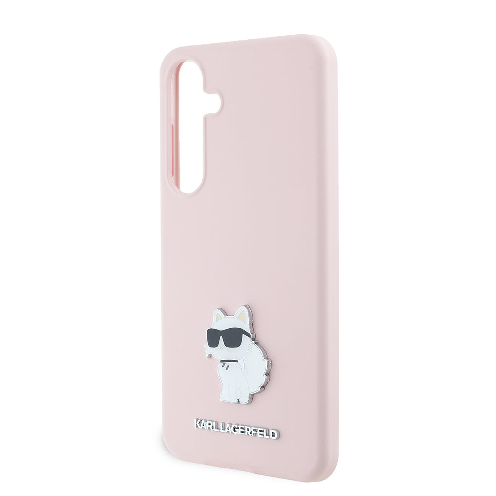 Deksel for Samsung Galaxy S24+ S926, Karl Lagerfeld, Silicone Choupette Metal, Rosa