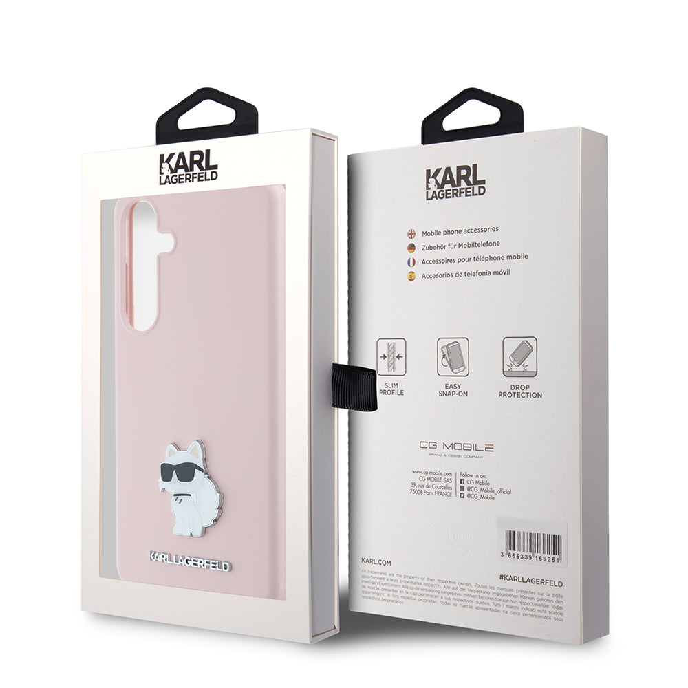 Deksel for Samsung Galaxy S24+ S926, Karl Lagerfeld, Silicone Choupette Metal, Rosa