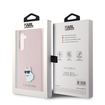 Deksel for Samsung Galaxy S24+ S926, Karl Lagerfeld, Silicone Choupette Metal, Rosa