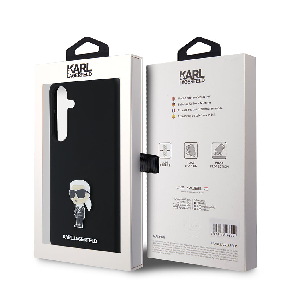 Deksel for Samsung Galaxy S24+ S926, Karl Lagerfeld, Silicone Ikonik Karl Metal, Svart