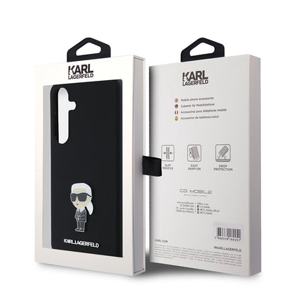 Deksel for Samsung Galaxy S24+ S926, Karl Lagerfeld, Silicone Ikonik Karl Metal, Svart