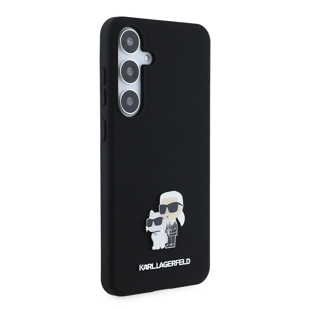 Deksel for Samsung Galaxy S24+ S926, Karl Lagerfeld, Silicone Karl & Choupette Metal, Svart