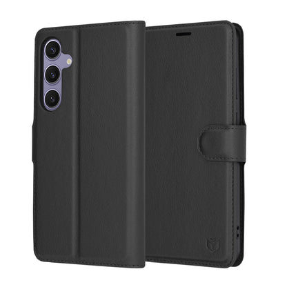 Deksel for Samsung Galaxy S24+ S926, Techsuit, Leather Folio, Svart