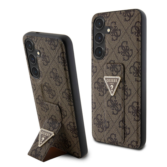 Deksel for Samsung Galaxy S24 S921, Guess, Grip Stand 4G Triangle Strass, Brun