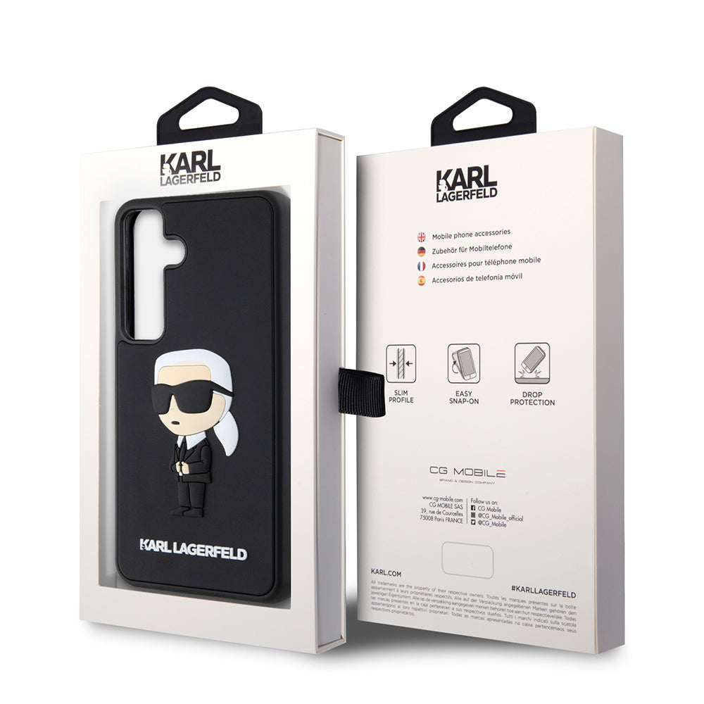 Deksel for Samsung Galaxy S24 S921, Karl Lagerfeld, 3D Rubber Ikonik Karl, Svart