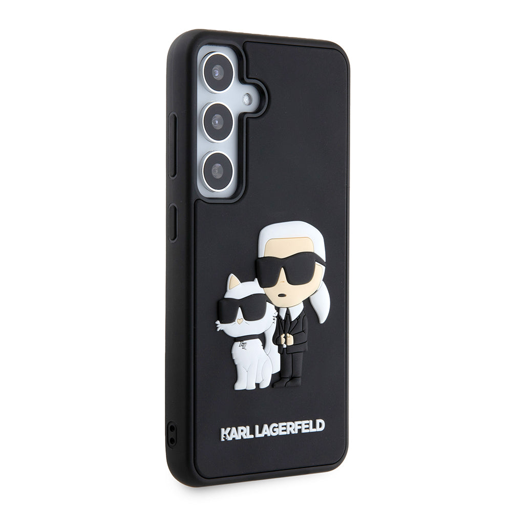 Deksel for Samsung Galaxy S24 S921, Karl Lagerfeld, 3D Rubber Karl & Choupette, Svart