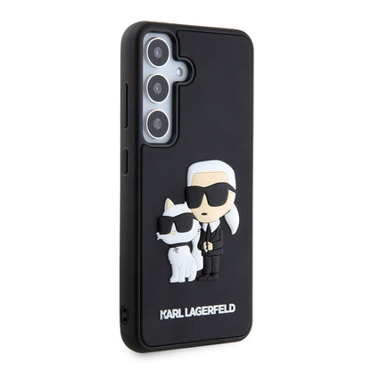 Deksel for Samsung Galaxy S24 S921, Karl Lagerfeld, 3D Rubber Karl & Choupette, Svart
