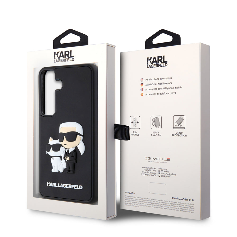 Deksel for Samsung Galaxy S24 S921, Karl Lagerfeld, 3D Rubber Karl & Choupette, Svart