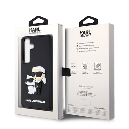 Deksel for Samsung Galaxy S24 S921, Karl Lagerfeld, 3D Rubber Karl & Choupette, Svart
