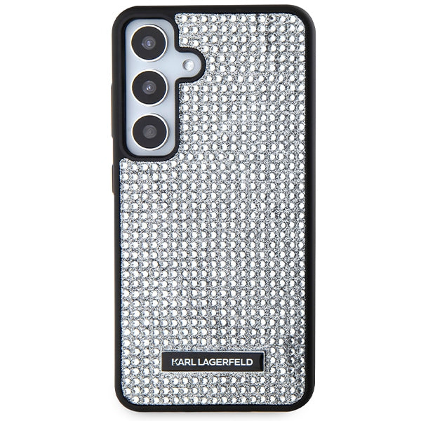 Deksel for Samsung Galaxy S24 S921, Karl Lagerfeld, Rhinestone Metal Plate, Sølv