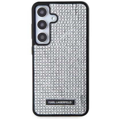 Deksel for Samsung Galaxy S24 S921, Karl Lagerfeld, Rhinestone Metal Plate, Sølv
