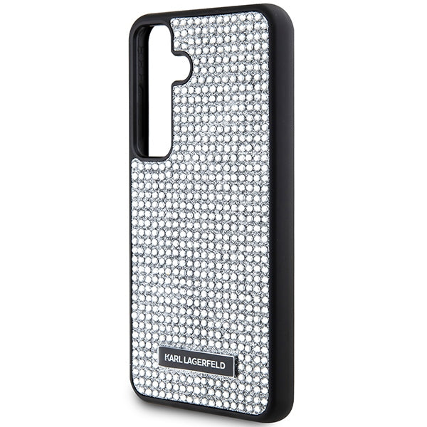 Deksel for Samsung Galaxy S24 S921, Karl Lagerfeld, Rhinestone Metal Plate, Sølv