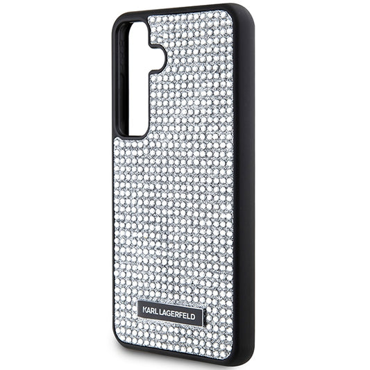 Deksel for Samsung Galaxy S24 S921, Karl Lagerfeld, Rhinestone Metal Plate, Sølv