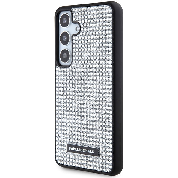 Deksel for Samsung Galaxy S24 S921, Karl Lagerfeld, Rhinestone Metal Plate, Sølv