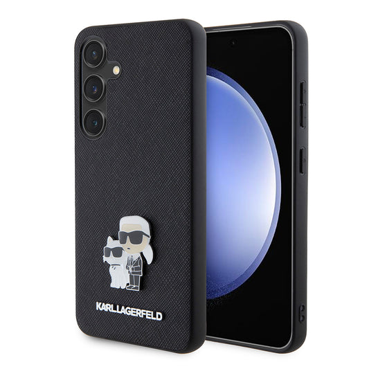 Deksel for Samsung Galaxy S24 S921, Karl Lagerfeld, Saffiano Karl & Choupette Metal, Svart