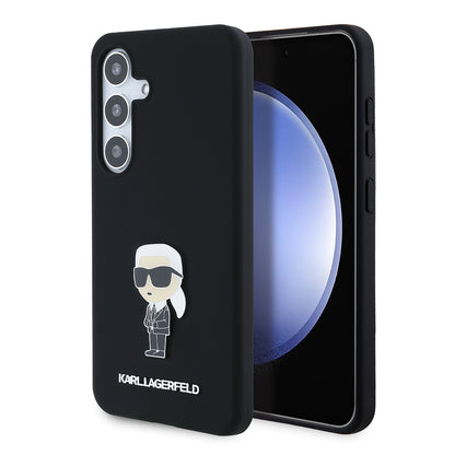Deksel for Samsung Galaxy S24 S921, Karl Lagerfeld, Silicone Ikonik Karl Metal, Svart
