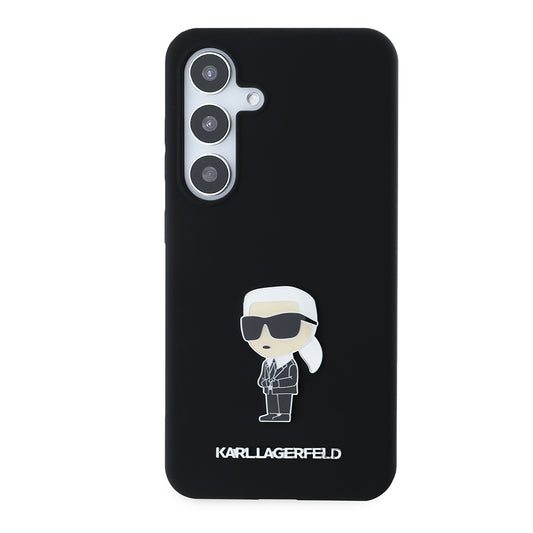 Deksel for Samsung Galaxy S24 S921, Karl Lagerfeld, Silicone Ikonik Karl Metal, Svart