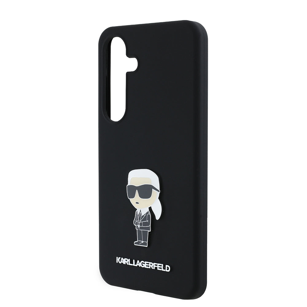 Deksel for Samsung Galaxy S24 S921, Karl Lagerfeld, Silicone Ikonik Karl Metal, Svart