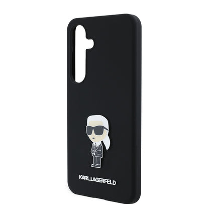 Deksel for Samsung Galaxy S24 S921, Karl Lagerfeld, Silicone Ikonik Karl Metal, Svart
