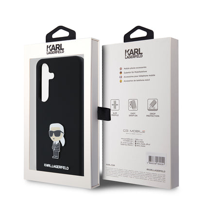 Deksel for Samsung Galaxy S24 S921, Karl Lagerfeld, Silicone Ikonik Karl Metal, Svart