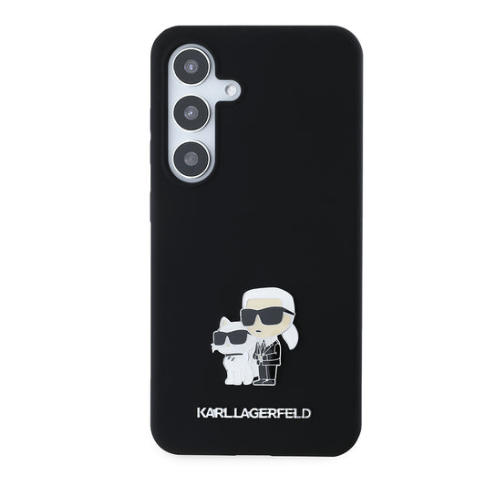 Deksel for Samsung Galaxy S24 S921, Karl Lagerfeld, Silicone Karl & Choupette Metal, Svart