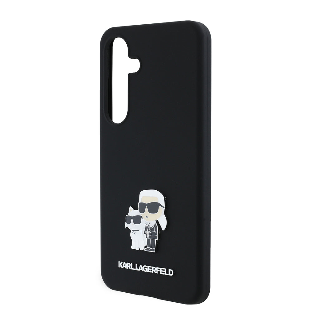 Deksel for Samsung Galaxy S24 S921, Karl Lagerfeld, Silicone Karl & Choupette Metal, Svart