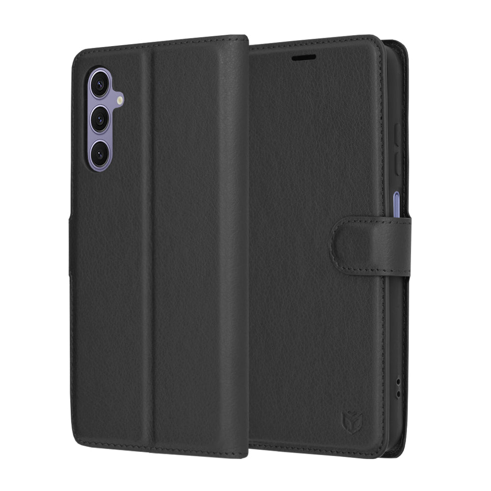 Deksel for Samsung Galaxy S24 S921, Techsuit, Leather Folio, Svart