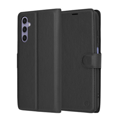 Deksel for Samsung Galaxy S24 S921, Techsuit, Leather Folio, Svart