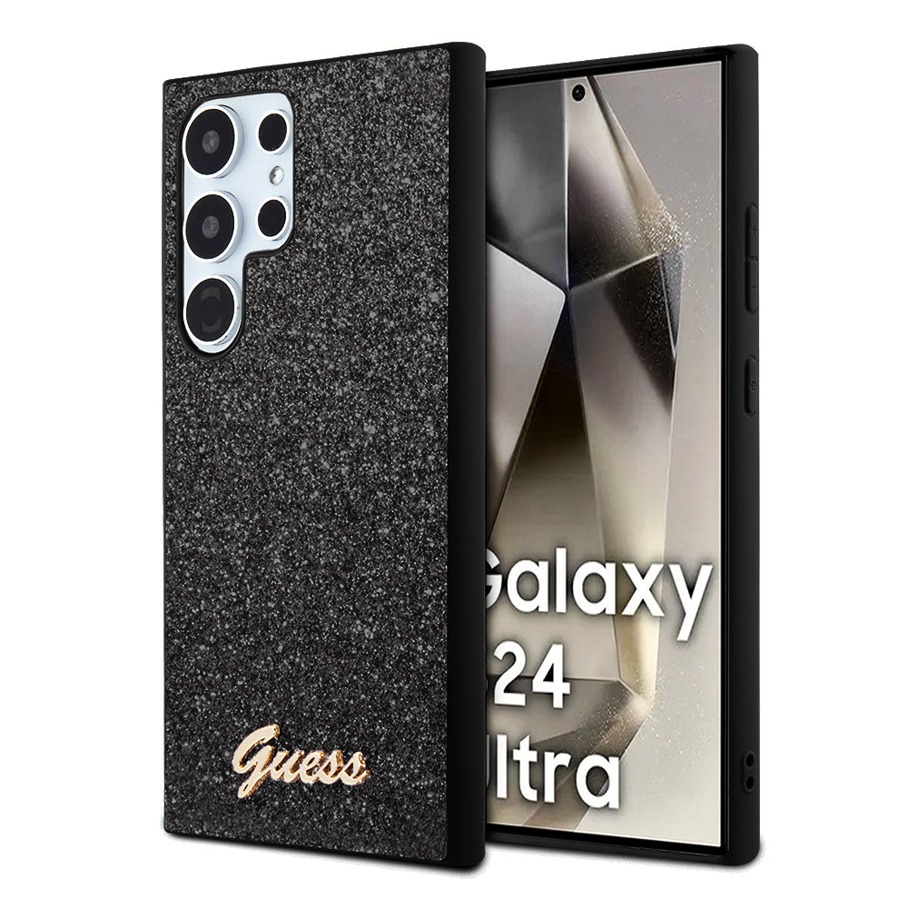 Deksel for Samsung Galaxy S24 Ultra S928, Guess, Glitter Script, Svart